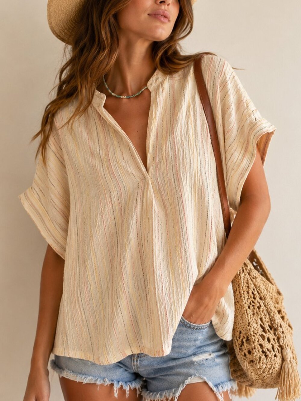 Studio west embroidered striped popover blouse western boho rodeo summer beach